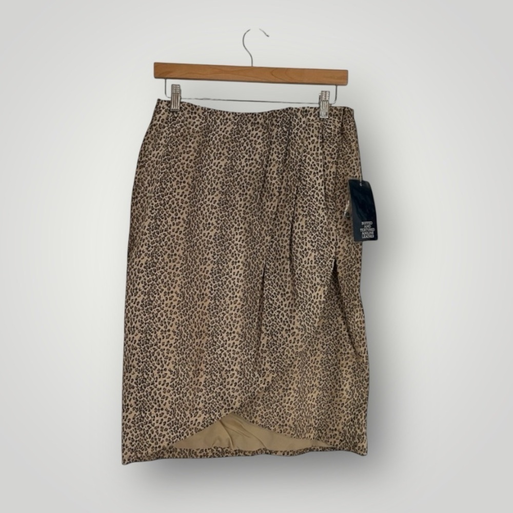 NWT Vintage 100% Leather Deadstock Chia Leopard Print Wrap Skirt‎ Size 10 90s